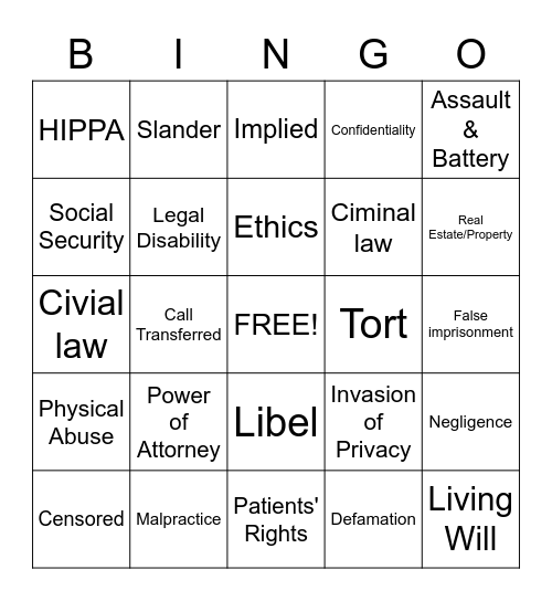 LEX Legal Bingo Card