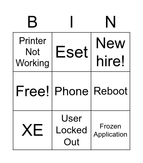 Tech Dept Bingo Card
