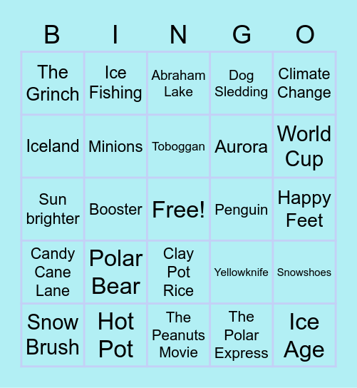 Winter Theme Bingo Card