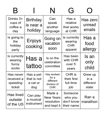 CHR Bingo Card