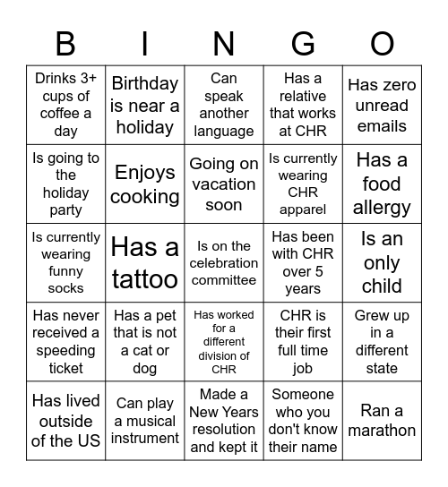 CHR Bingo Card