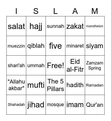 Religon of Islam Bingo Card