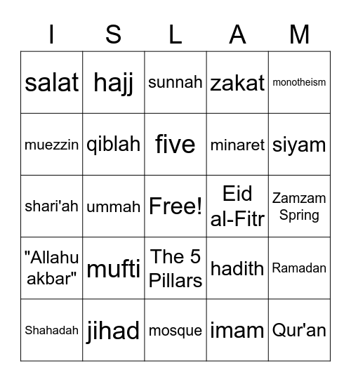 Religon of Islam Bingo Card