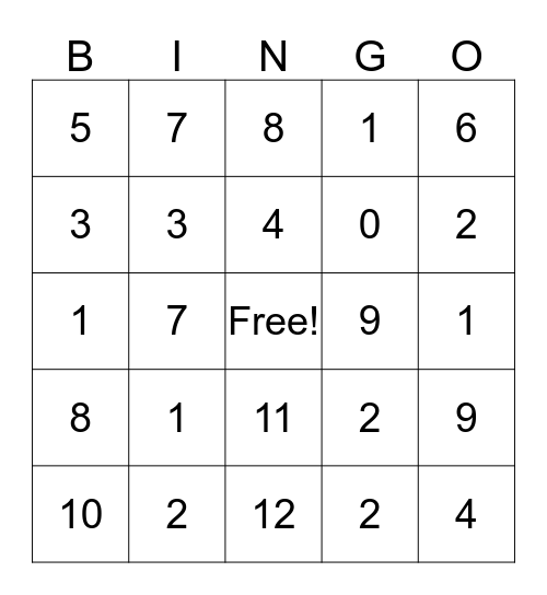 Division Bingo Card