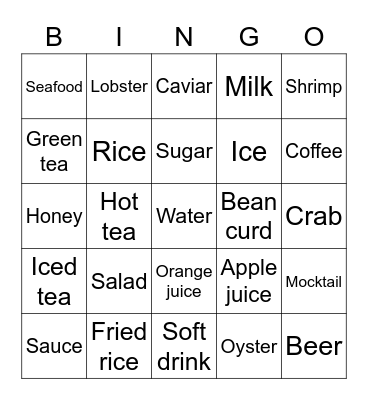 Food and drink Bingo Card