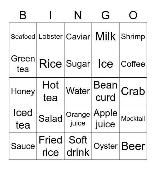Food and drink Bingo Card
