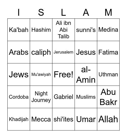 Origins of Islam Bingo Card