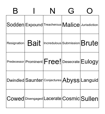 Vocabulary Bingo  Bingo Card