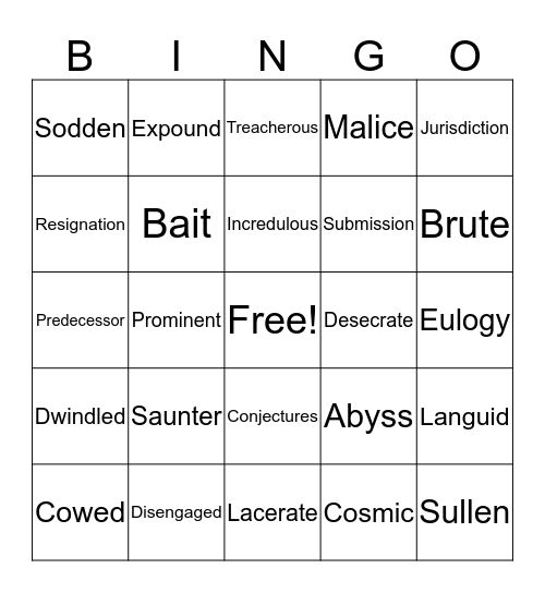 Vocabulary Bingo  Bingo Card