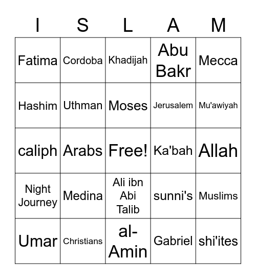 Origins of Islam Bingo Card