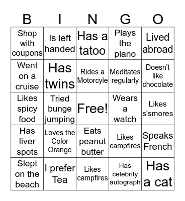 Getting to Know You Bingo Card