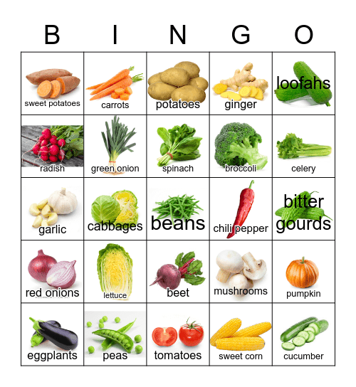 Vegetables Bingo Card