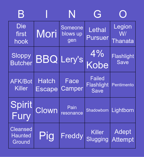 Dead by Daylight Bingo Card