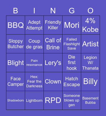Dead by Daylight Bingo Card