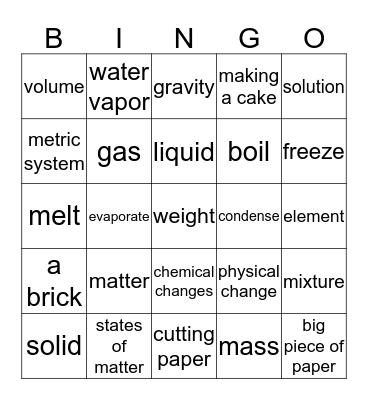 Science Review Bingo Card