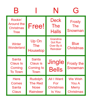 CHRISTMAS SONGS Bingo Card