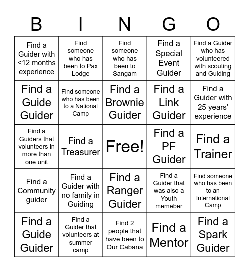 Guider Bingo Card