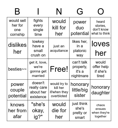 Characters Opinions on Yulia Bingo Card
