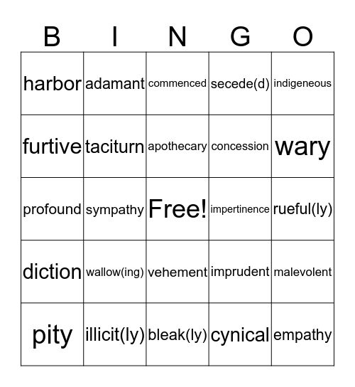 TKAM Vocab Bingo Card