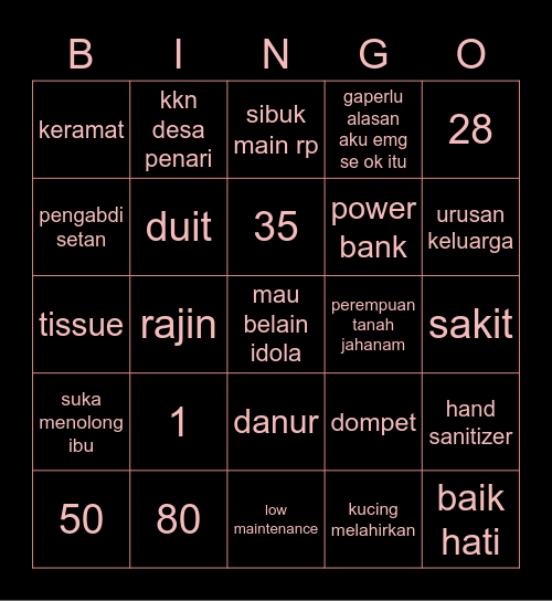 🥀 Bingo Card