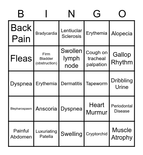 Physical Exam Bingo Card