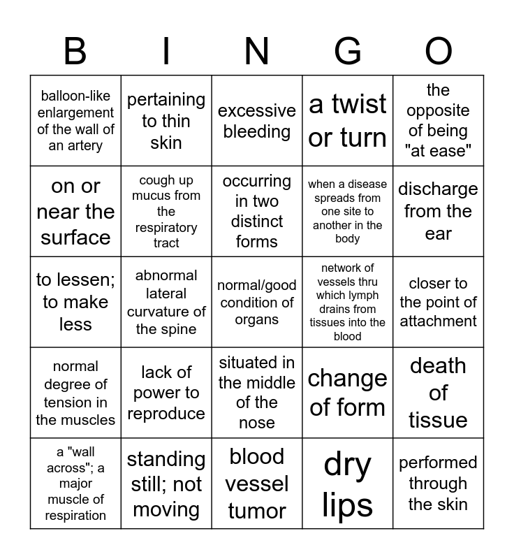 Med Term - Chapter 14B Bingo Card