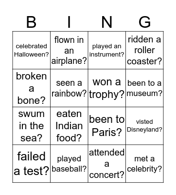 Have You Ever... Bingo Card