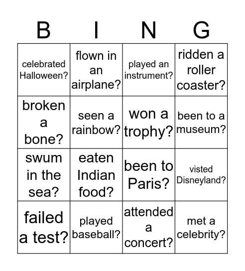 Have You Ever... Bingo Card