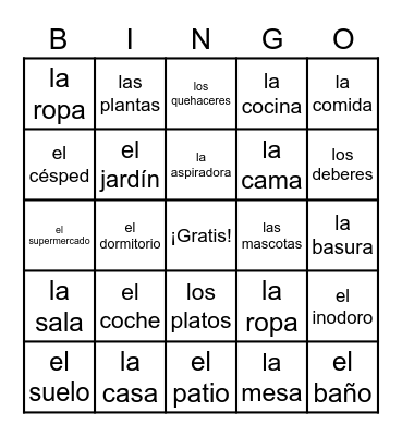 Los quehaceres (Nouns) Bingo Card