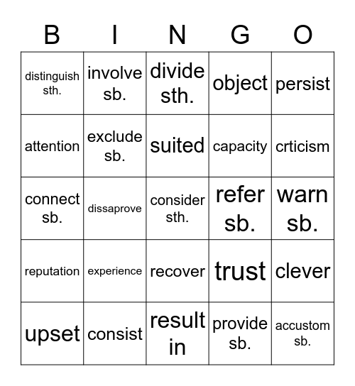 Dependent prepositions - CAE Bingo Card