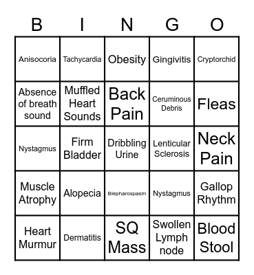 Physical Exam Bingo Card