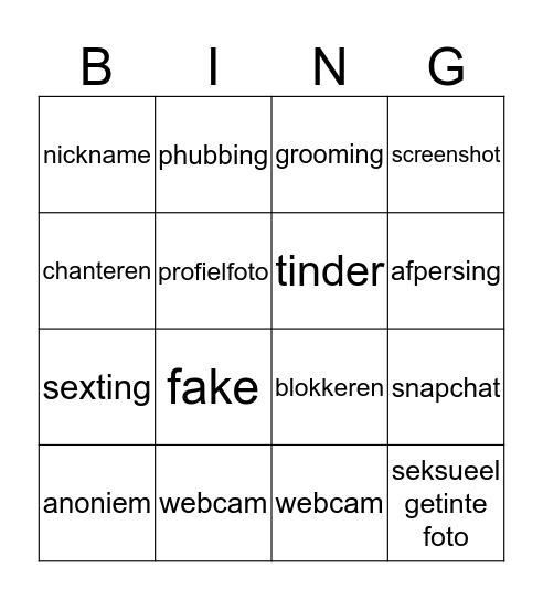 Online liefde Bingo Card