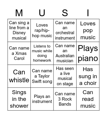 Getting to Know You - Music Edition Bingo Card