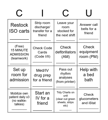 SHIFT BINGO Card