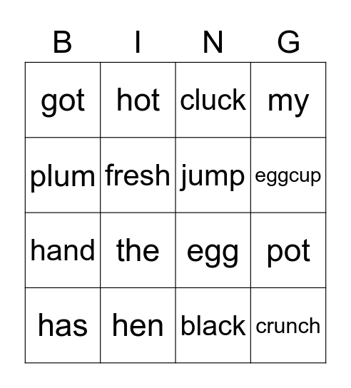 Cluck Bingo Card