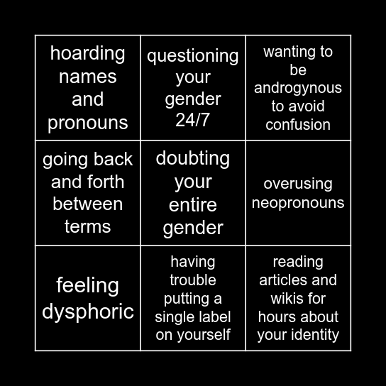 gender confusion bingo Card