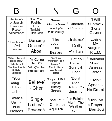 KARAOKE Bingo Card