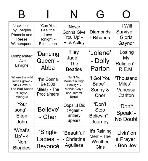 KARAOKE Bingo Card