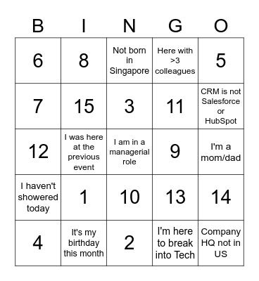 Sales Bingo Card
