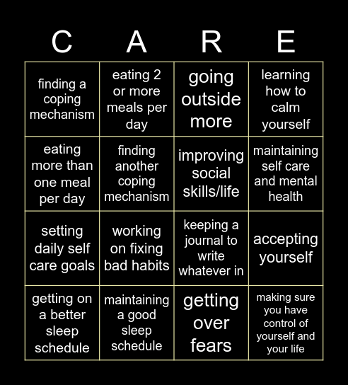 self care bingo Card