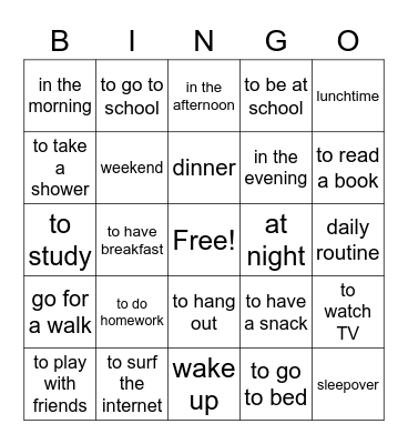 My Day Vocabulary Bingo Card