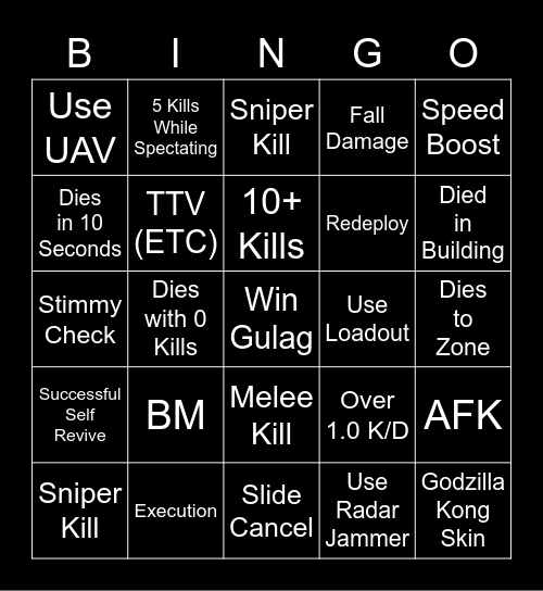Warzone Bingo Card