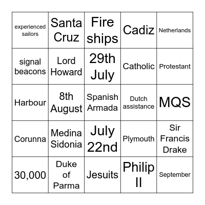Spanish Armada Bingo Card