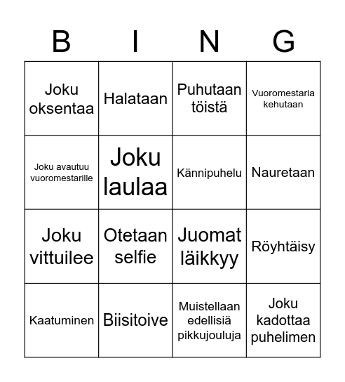 Pikkujoulubingo Card