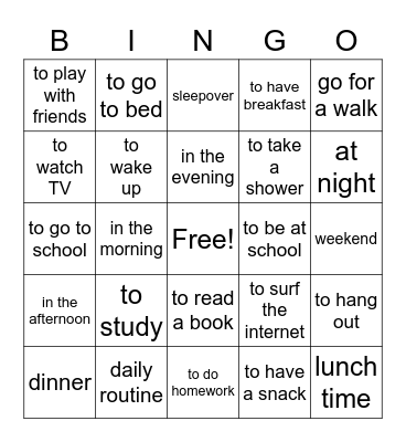 My Day Vocabulary Bingo Card