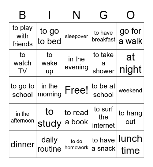 My Day Vocabulary Bingo Card