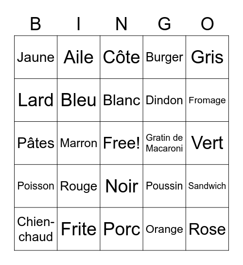 French Review Bingo Card