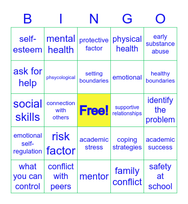 Mental Health Bingo Card