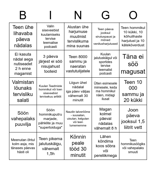 Tervisekuu Bingo Card