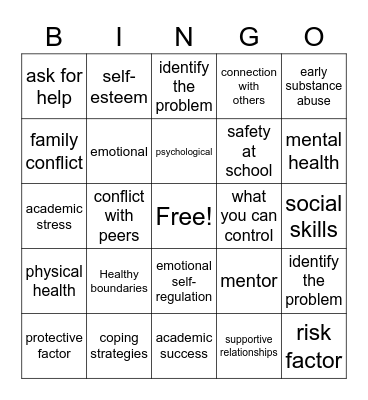 Mental Health Bingo Card